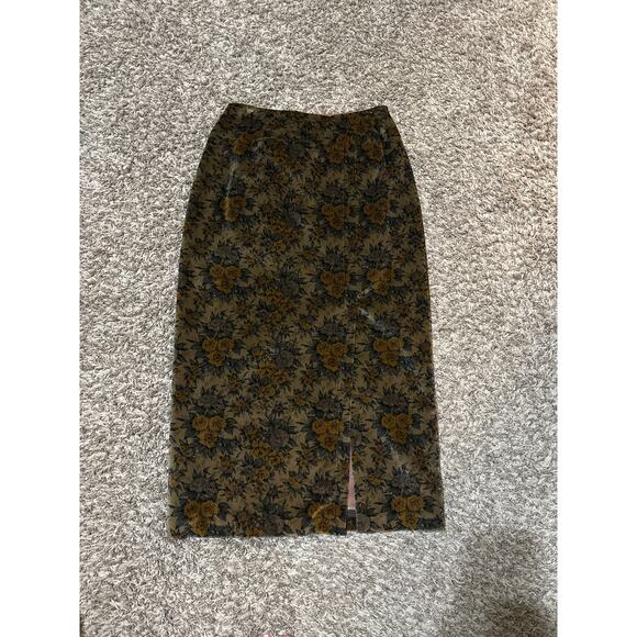 Vintage J McLaughlin Floral Suede Maxi Skirt Side Slit L - Picture 1 of 2